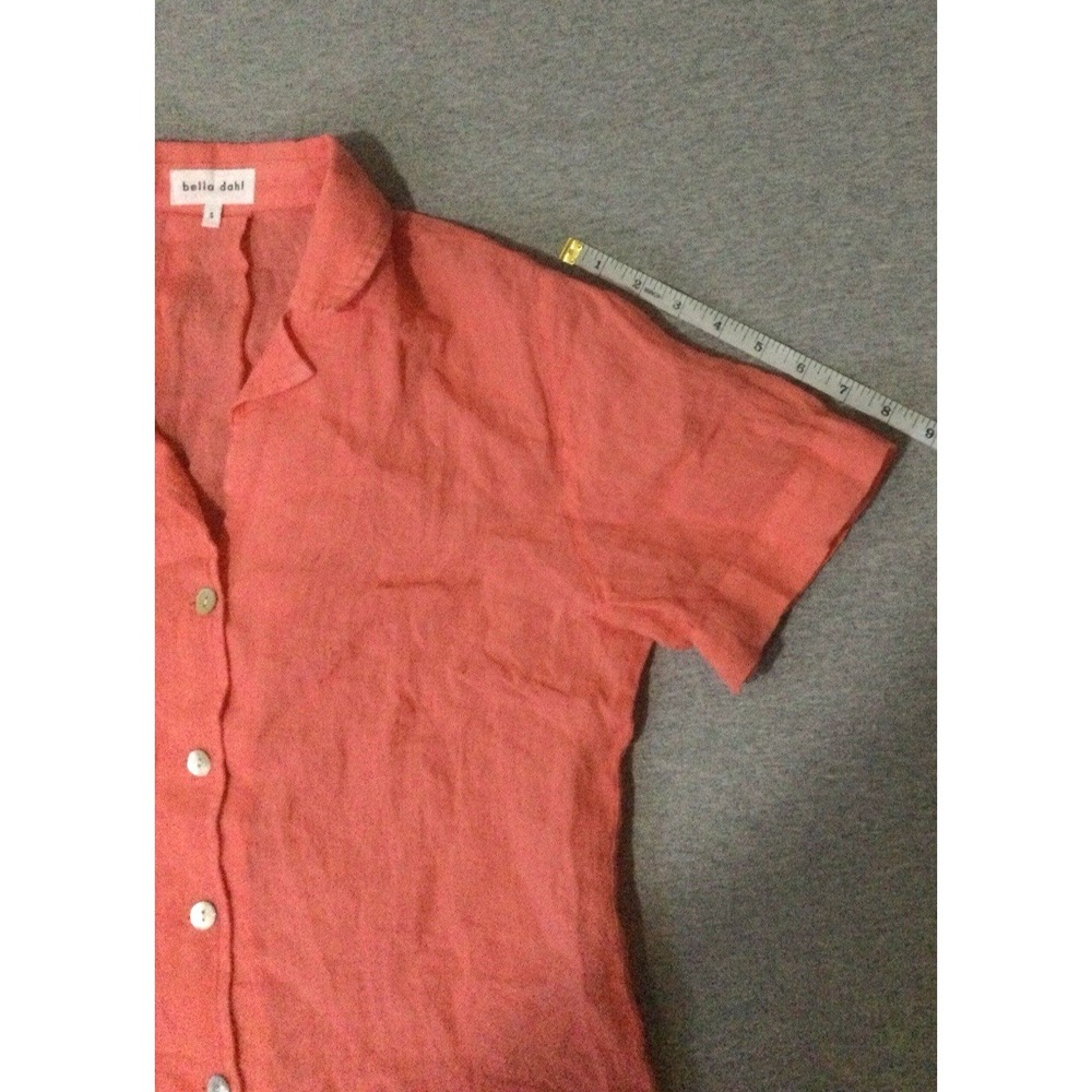 Bella Dahl Womens cropped Shirt Sz S orange Linen Button Front - Picture 2 of 11